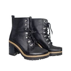 A New Day Women's Black Heeled Boots Size 8 with Beige Trim